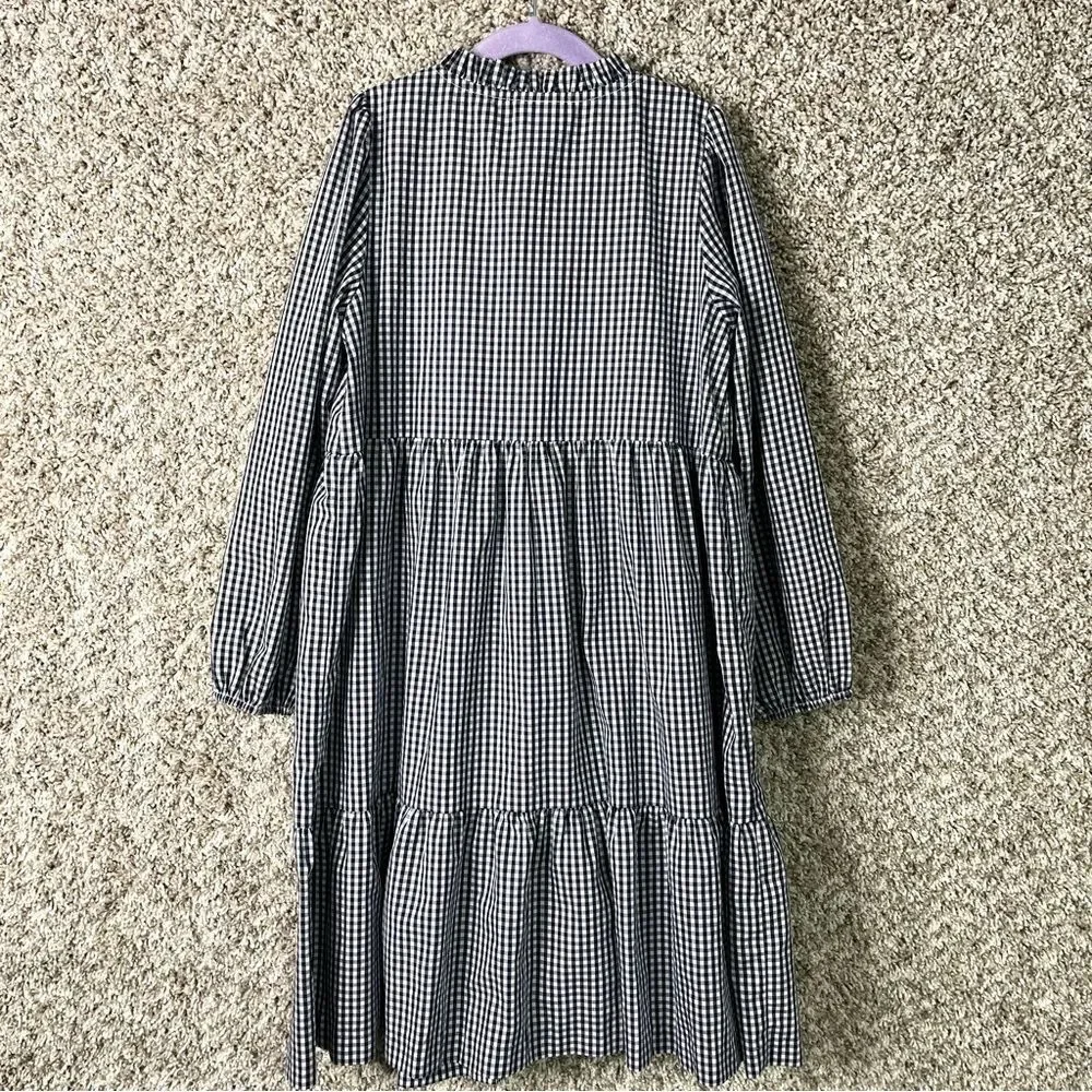Little English Dress Girls 10 Black/White Gingham Plaid Long Sleeve‎ Ruffled